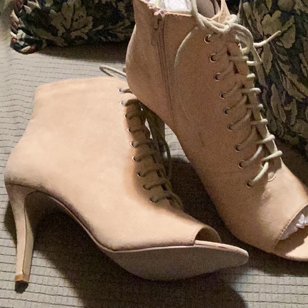 Cream Lace-Up Stiletto Ankle Booties